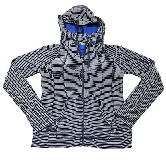 Athleta Full Zip Hoodie Size Medium Striped Fleece Lined Jacket Pockets Active - Picture 1 of 7
